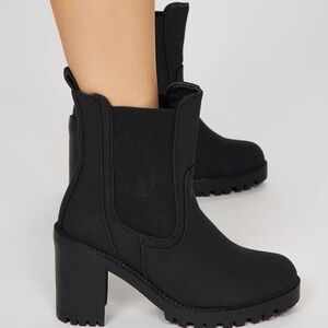 Black, above the ankle platform boots